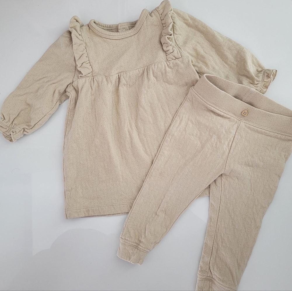 Petite Maison Organic Cotton Ruffle Tunic dress & Leggings Set- Neutral Beige